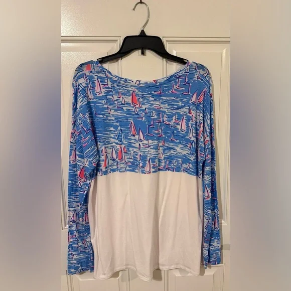 Lilly Pulitzer Blue and White Sailboat Long Sleeve Top - Picture 3 of 8